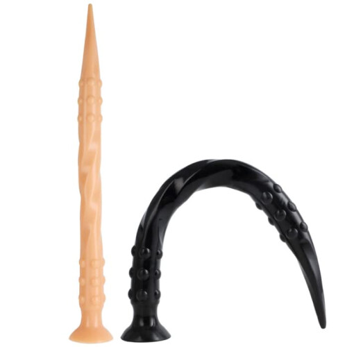 Extra Long Silicone Anal Plug Prostate Massager with Powerful Suction Base S Black