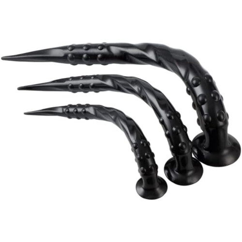 Extra Long Silicone Anal Plug Prostate Massager with Powerful Suction Base S Black 1