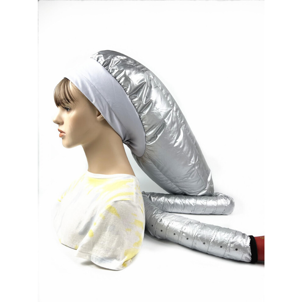 Extra Large Hooded Hair Dryer Bonnet Cap with Long Hose for Fast Drying and All Head Sizes Silver