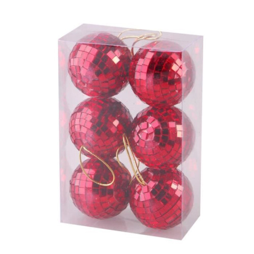Set van 6 rode spiegelballen 6 cm