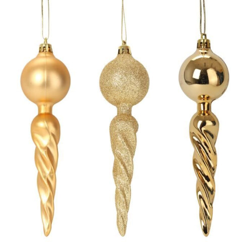 Set van 3 gedraaide kerstversieringen in goud