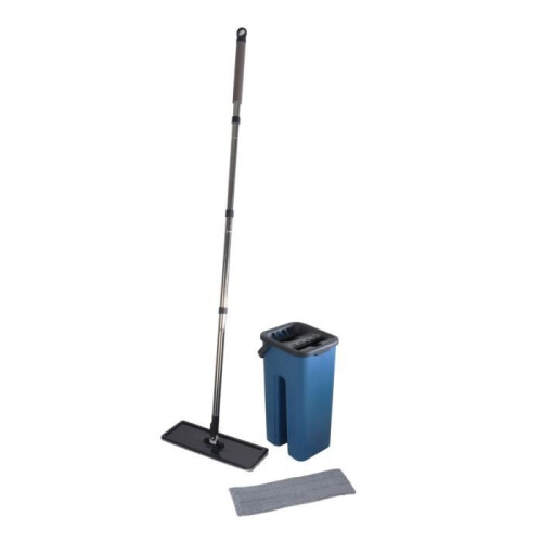 Set scopa a frange e secchio di plastica blu