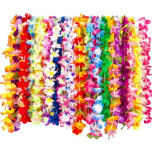 Tropical Silk Flower Necklace for Luau Party, Hawaiian Leis Beach Party Favors Bulk Assorted Colorful Lei Necklaces, Vibrant Tropical Colors Handmade