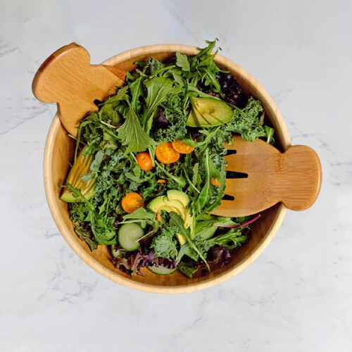 Bamboo Salad Servers Set with Ergonomic Comfort Grip for Efficient Tossing and Serving 1