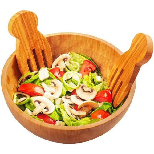 Bamboo Salad Servers Set with Ergonomic Comfort Grip for Efficient Tossing and Serving 2