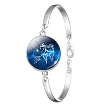 (Taurus) Classic Zodiac Silver Bracelet Time Gem Fashion Glass Bracelet Gift For Girlfriend Parents