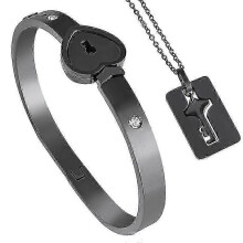 (Square black) Love Locks Bracelet Love Locks Titanium Bracelet With Key Necklace New Arrival