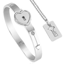 (Square silver) Love Locks Bracelet Love Locks Titanium Bracelet With Key Necklace New Arrival