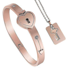 (Square rose gold) Love Locks Bracelet Love Locks Titanium Bracelet With Key Necklace New Arrival