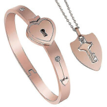 (Shield rose gold) Love Locks Bracelet Love Locks Titanium Bracelet With Key Necklace New Arrival