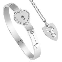 (Shield silver) Love Locks Bracelet Love Locks Titanium Bracelet With Key Necklace New Arrival