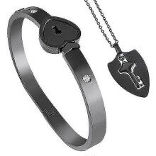 (Shield Black) Love Locks Bracelet Love Locks Titanium Bracelet With Key Necklace New Arrival