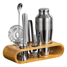 9Piece Bartender Kit with Bamboo Stand, LeakProof Stainless Steel Cocktail Shaker Set for Home and Bar