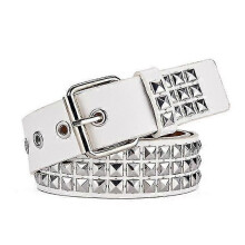 (White) Studded Belt Rock Rivet Belt Punk Pu Leather Pyramid Studded Belt For Women Men Jeans Gothic Clothing Accessories