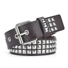 (Coffee) Studded Belt Rock Rivet Belt Punk Pu Leather Pyramid Studded Belt For Women Men Jeans Gothic Clothing Accessories