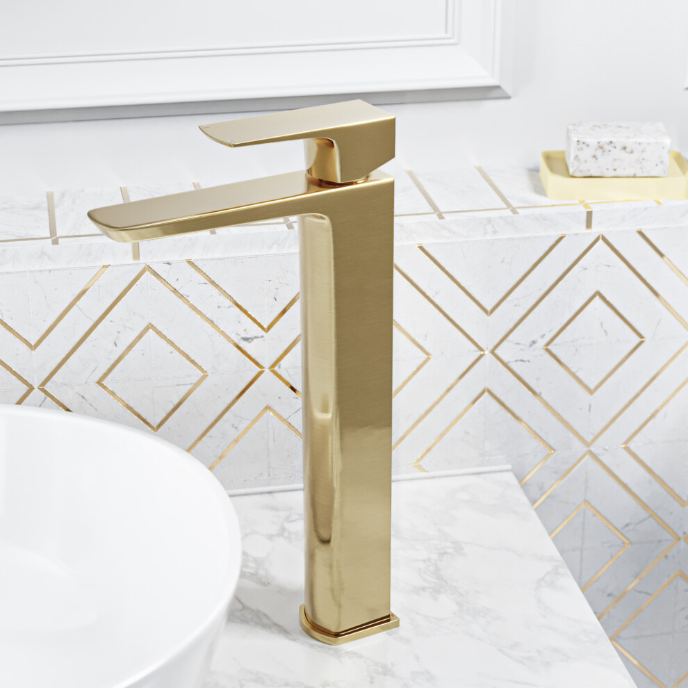 Nes Home Tall Basin Mixer Brushed Brass Bathroom Tap