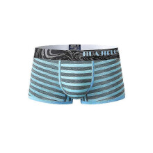 (L,Blue)Mens Striped Ice Silk Translucent Breathable Thin Elastic Mid Waist Boxers