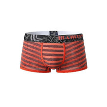 (L,Orange)Mens Striped Ice Silk Translucent Breathable Thin Elastic Mid Waist Boxers