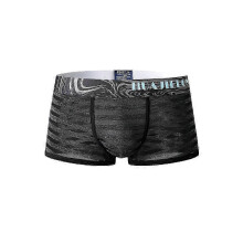 (S,Black)Mens Striped Ice Silk Translucent Breathable Thin Elastic Mid Waist Boxers