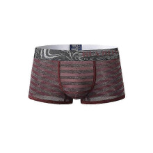 (L,Red)Mens Striped Ice Silk Translucent Breathable Thin Elastic Mid Waist Boxers