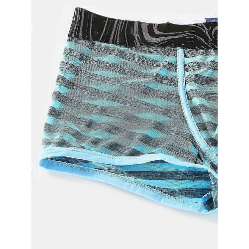 (M,Orange)Mens Striped Ice Silk Translucent Breathable Thin Elastic Mid Waist Boxers 2