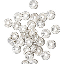 8mm Rhinestones Spacer Beads Rondelle Loose-Silverinlaid white