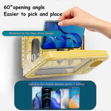 (Yellow)Shower Phone Holder With Wireless Bluetooth Speaker, Waterproof 480 Rotation Viewable Shower Phone Stand Case Mount Speakers