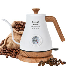 Gooseneck Electric Kettle 1000ml, 1350W Stainless Steel With Visual Temp Wood Grain Base 32F212F AntiDry Burn White
