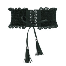 Cinturón para mujer, cinturón ajustable con cordones y borla, diseño de corsé elástico para vestidos de fiesta y uso casual.