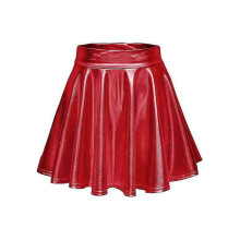 (S, red) Women"s Metallic Pleated Skirt, Mini Skater Skirt-YuJia