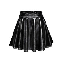(XL, Black) Women"s Metallic Pleated Skirt, Mini Skater Skirt-YuJia