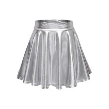 (M, Silver) Women"s Metallic Pleated Skirt, Mini Skater Skirt-YuJia