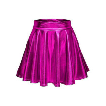 (L, Rose red) Women"s Metallic Pleated Skirt, Mini Skater Skirt-YuJia