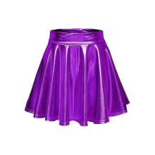 (XL, Purple) Women"s Metallic Pleated Skirt, Mini Skater Skirt-YuJia