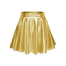 (M, gold) Women"s Metallic Pleated Skirt, Mini Skater Skirt-YuJia