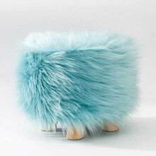 Green Faux Fur Ottoman Foot Stool with Wooden Legs, Plush Comfort, Stackable SpaceSaving Design 28x28x25cm