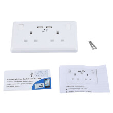 Gniazdo ścienne o dużej pojemności, 13 A, 250 V, dwa porty USB i dwa gniazda brytyjskie, wysokiej jakości materiał trudnopalny, idealny do