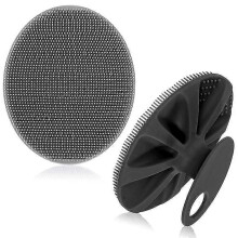 (BlackGrey) Soft Silicone Body Scrubber Handheld Shower Cleansing Brush,gentle Exfoliating