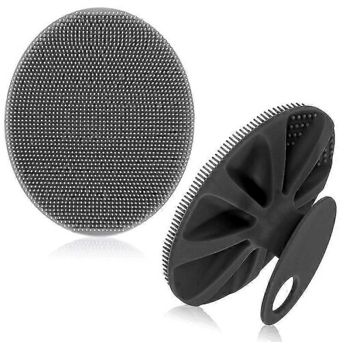 (BlackGrey)Soft Silicone Body Scrubber Handheld Shower Cleansing Brush,gentle Exfoliating
