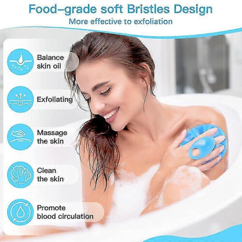 (Blue)Soft Silicone Body Scrubber Handheld Shower Cleansing Brush,gentle Exfoliating 1