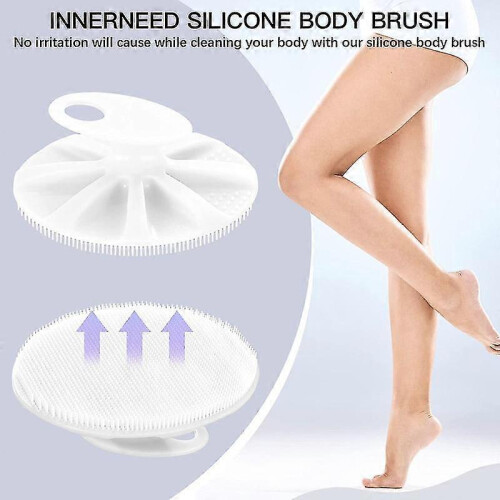 (White)Soft Silicone Body Scrubber Handheld Shower Cleansing Brush,gentle Exfoliating 1