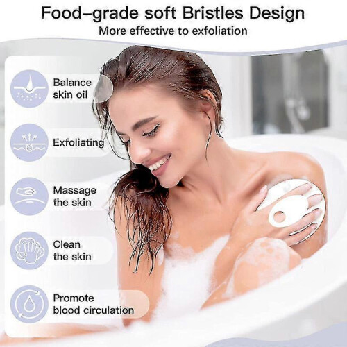 (White)Soft Silicone Body Scrubber Handheld Shower Cleansing Brush,gentle Exfoliating 2