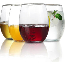 Stemless Wine Glasses Clear Drinkware Glasses Set Of 4 Recyclable, Unbreakable & Crystal Clear Plastic Wine Glasses
