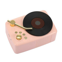 (Pink) Wireless Bluetooth-compatible 5.0 Rechargeable Vintage Gramophone Speaker Music Player