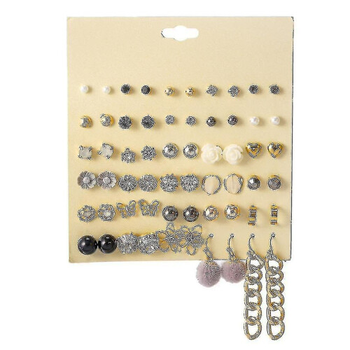 Xiersen-30pcs Earrings Set Romantic Embedded Crystal Ear Studs for Birthday Gift