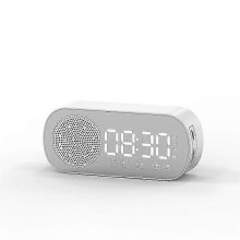 (White) Intelligence LED Wireless Bluetooth-compatible Speaker Mirror Surface Clock Double Alarm Support TF