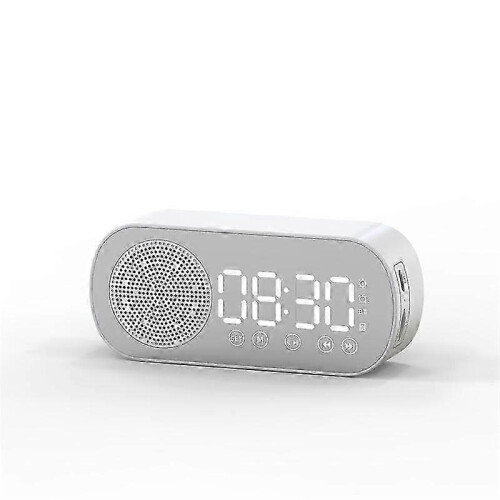 (White) Intelligence LED Wireless Bluetooth-compatible Speaker Mirror Surface Clock Double Alarm Support TF