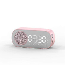 (Pink) Intelligence LED Wireless Bluetooth-compatible Speaker Mirror Surface Clock Double Alarm Support TF