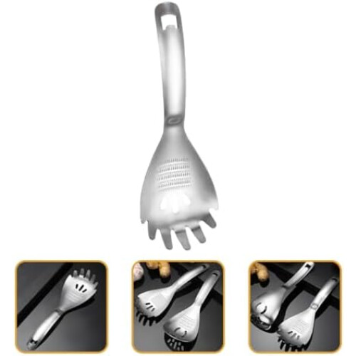 MOLUCKFU Reusable Stainless Steel Spaghetti Spoon with Strainer Function Kitchen Serving Ladle Rounded Edges Multi-Functional for Pasta and Soup