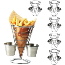 6-Piece Stainless Steel Fry Basket Set with Removable Baskets & Dip Bowls, 14.5 x 10cm, Party Snack Holder